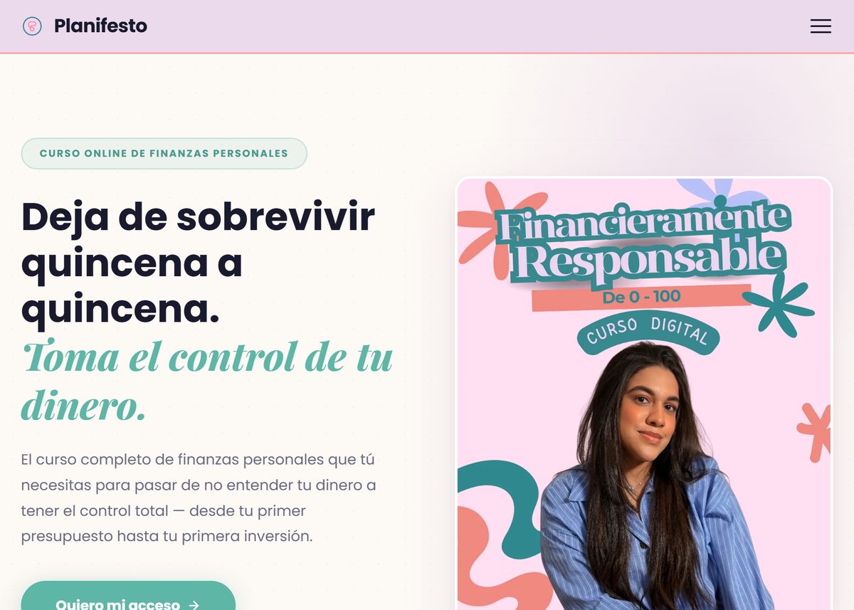 Captura de la página del curso Financieramente Responsable de 0 a 100